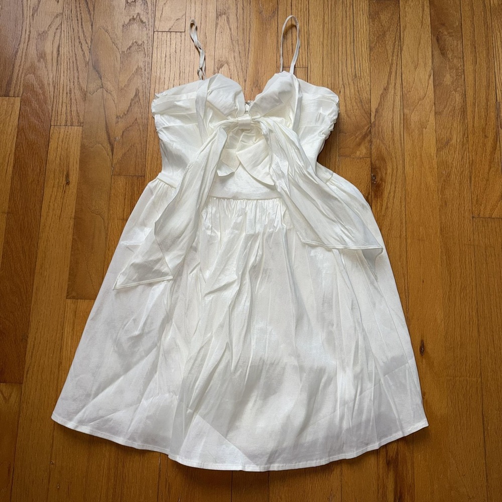 NEW Lulus Dress M White Satin Bow Front Fit & Flare Mini Bridal Party Dress